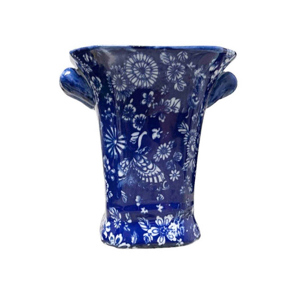 Rare Victoria Ware Stoneware Flow Blue Vase transferware